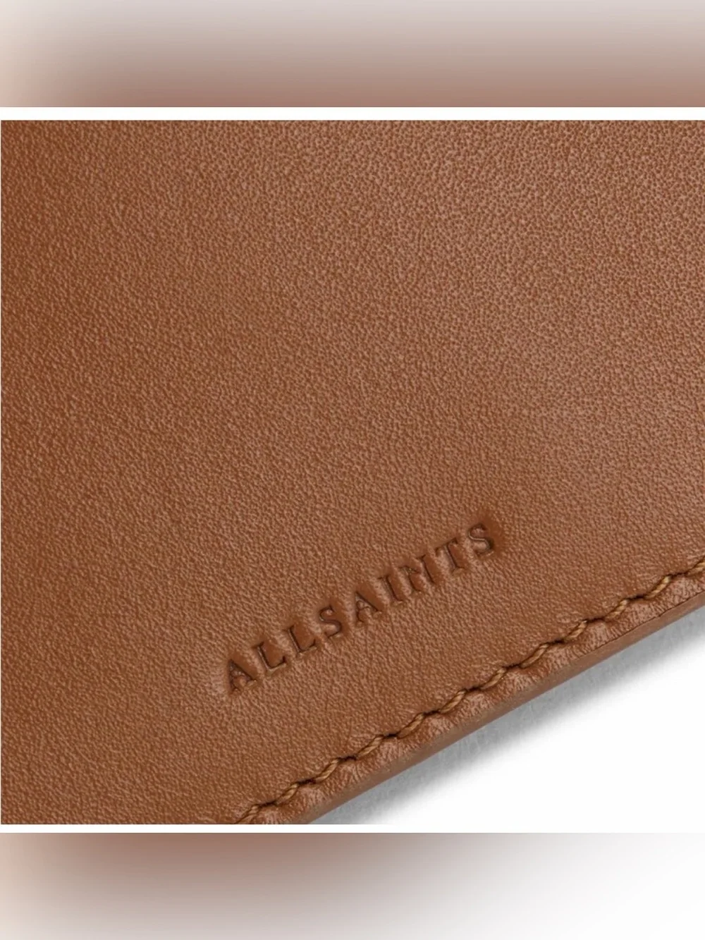 All Saints Sepia Brown Tan Hex Leather Cardholder with Gold Key Clip NWOT